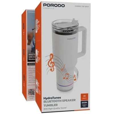 Porodo Lifestyle HydroTunes Bluetooth Speaker Tumbler With High-Quality Sound _ White